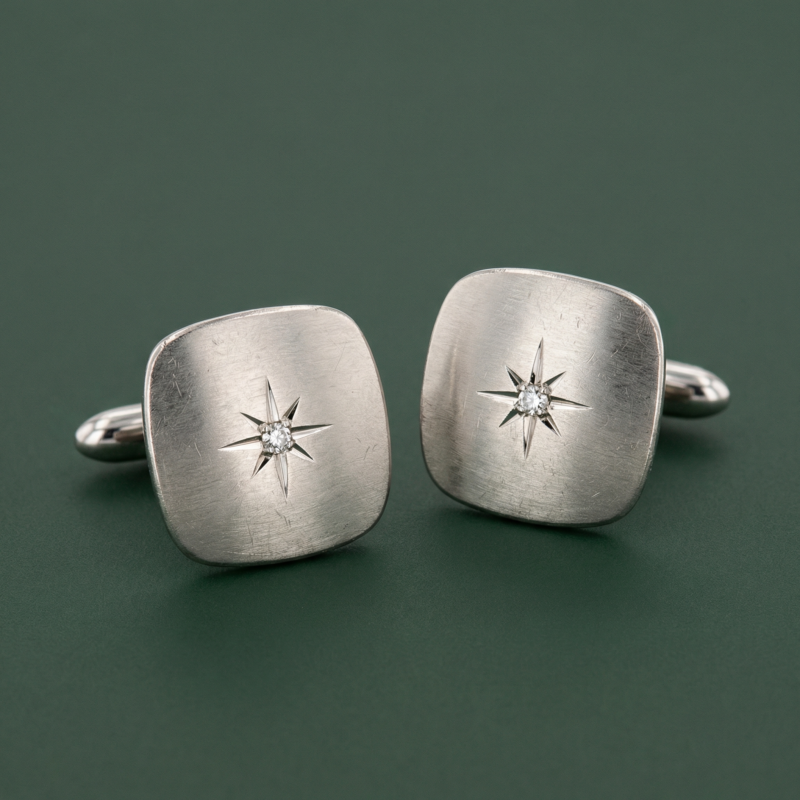 Vintage Dolan Bullock 14k White Gold Diamond Center Cufflinks 9.8 grams