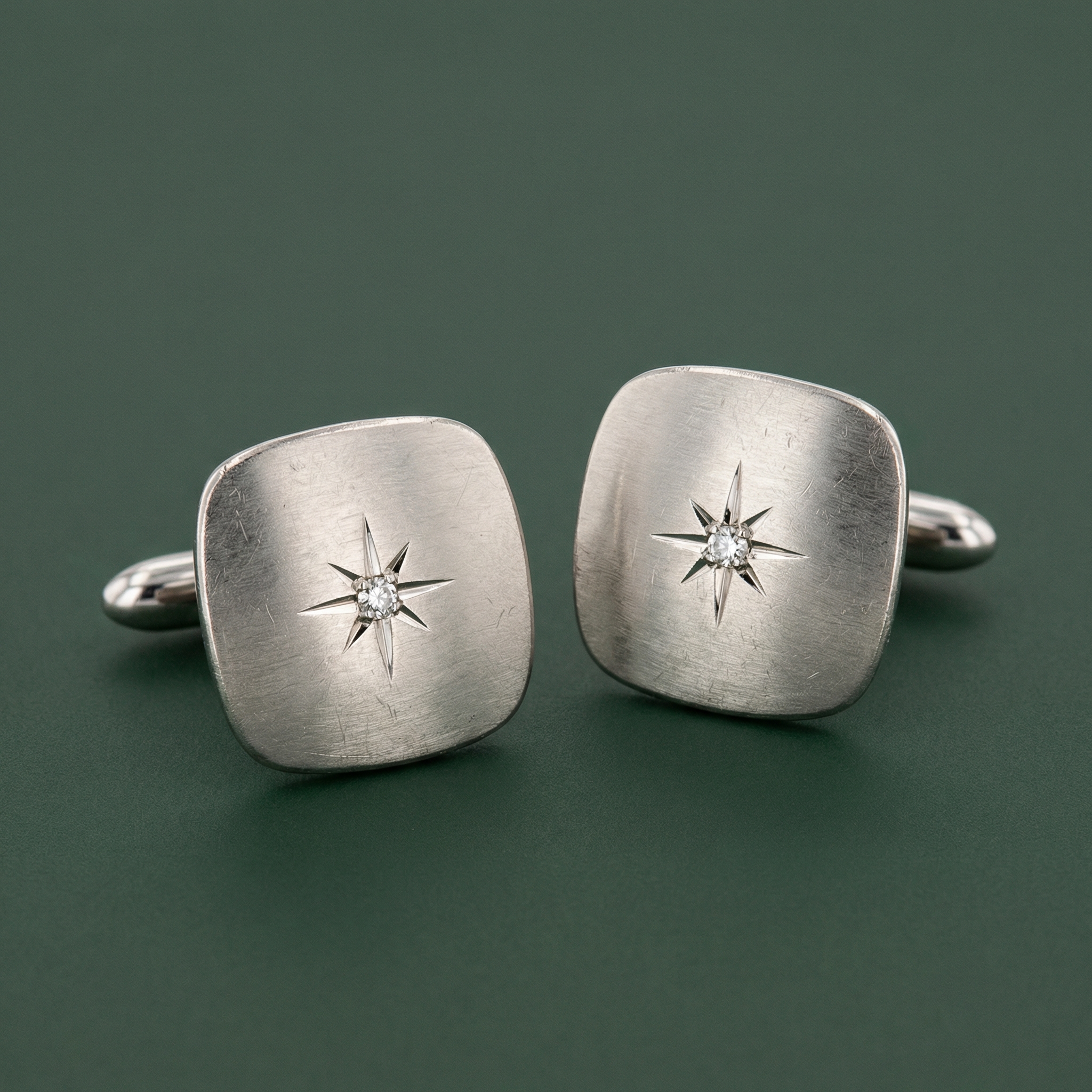 Vintage Dolan Bullock 14k White Gold Diamond Center Cufflinks 9.8 grams