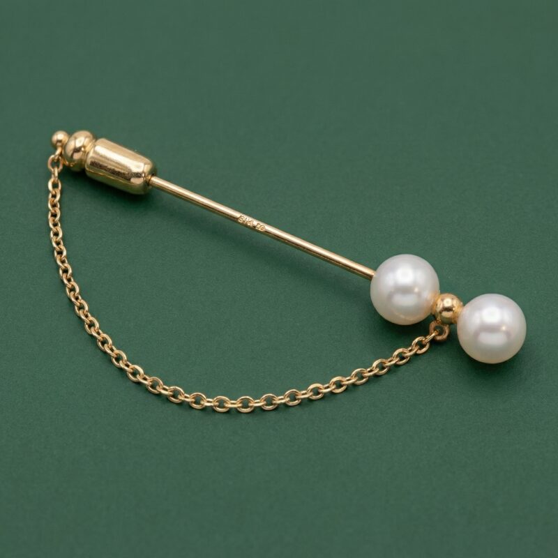 Mikimoto Tokyo 18k Yellow Gold Cultured Pearl Polished Open Tie Bar Pin, Broach
